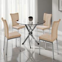 Conjunto de Mesa Marbella 110cm com 4 Cadeiras Granada Cromado e Tampo de Vidro Tubform