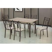 Conjunto de Mesa Marta Cromo Preto Tampo BP Com 6 Cadeiras Rattan Artefamol