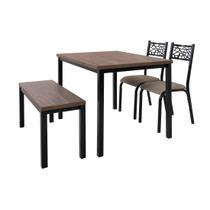Conjunto de mesa mega com 1 banco mega e 2 cadeiras jade tubo preto fosco tampo bp amendoa 1,10m x 0,72m - ciplafe