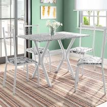 Conjunto de Mesa Miame 110 cm com 4 Cadeiras Lisboa Branco e Branco Floral