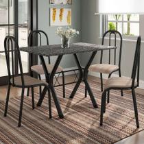 Conjunto de Mesa Miame 110 cm com 4 Cadeiras Madri Preto e Nature Bege Conjunto de Mesa Miame 110 cm com 4 Cadeiras Madri Preto e Nature Bege