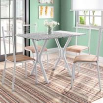 Conjunto de Mesa Miame com 4 Cadeiras Lisboa Branco Prata e Nature