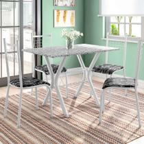Conjunto de Mesa Miame com 4 Cadeiras Lisboa Branco Prata e Preto Floral