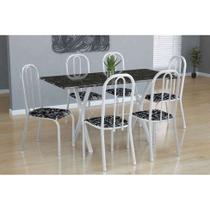 Conjunto de Mesa Miame com 6 Cadeiras Madri Branco e Preto Floral