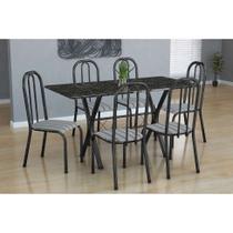 Conjunto de Mesa Miame com 6 Cadeiras Madri Preto Prata e Preto Listrado