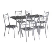 Conjunto de Mesa Miami Com 6 Cadeiras Lisboa Branco Prata E Branco Floral