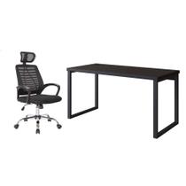 Conjunto de Mesa Miguel 150 cm com Cadeira de Escritório Diretor Giratória Light Preta