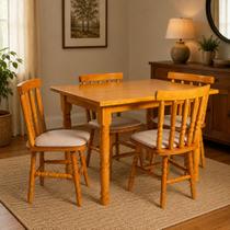 Conjunto de Mesa Mônaco 110x80 com 4 Cadeiras Estofadas Natural JM Móveis Conjunto de Mesa Mônaco 110x80 com 4 Cadeiras Estofadas Natural JM Móveis
