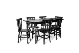 Conjunto de Mesa Mônaco 160x80 com 6 Cadeiras Assento Pequeno Preto JM Móveis