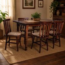 Conjunto de Mesa Mônaco 160x80 com 6 Cadeiras Estofadas Imbuia JM Móveis Conjunto de Mesa Mônaco 160x80 com 6 Cadeiras Estofadas Imbuia JM Móveis