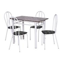 Conjunto de Mesa Monique com 4 Cadeiras Branca Preto Flor