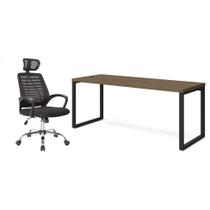 Conjunto de Mesa Munique Carvalho 190 cm com Cadeira de Escritório Diretor Giratória Light Preta