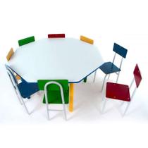 Conjunto de Mesa Oitavada com 8 Cadeiras Umbridge Colorido - Carlu Brinquedos