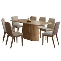 Conjunto de Mesa Olivia Tampo Madeira e Vidro com 8 Cadeiras Pietra Henn