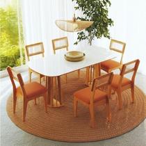 Conjunto de Mesa Oval com 6 Cadeiras 100% Mdf com Encosto Telado Bolonha