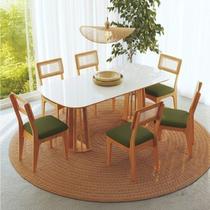 Conjunto de Mesa Oval com 6 Cadeiras 100% Mdf com Encosto Telado Bolonha