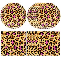 Conjunto de mesa para festa Funnio lucu estampa de leopardo 40 peças Conjunto de mesa para festa Funnio lucu estampa de leopardo 40 peças