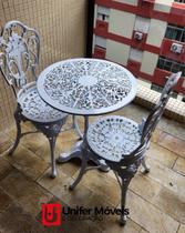 Conjunto De Mesa Para Jardim Chinês com Mesa Pé Central e 2 Cadeiras em Alumínio Fundido Unifer Móveis Conjunto De Mesa Para Jardim Chinês com Mesa Pé Central e 2 Cadeiras em Alumínio Fundido Unifer Móveis