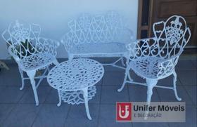 Conjunto de Mesa Para Jardim Floral com Namoradeira e Mesa Baixa em Alumínio Fundido Unifer Móveis