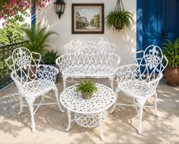 Conjunto de Mesa Para Jardim Floral com Namoradeira e Mesa Baixa em Alumínio Fundido Unifer Móveis Conjunto de Mesa Para Jardim Floral com Namoradeira e Mesa Baixa em Alumínio Fundido Unifer Móveis