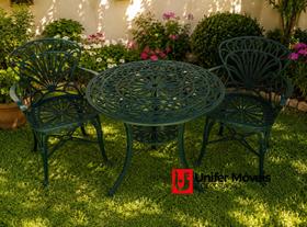 Conjunto de Mesa Para Jardim Viena com 2 Poltronas e Mesa Alta Verde Fosco em Alumínio Fundido Unifer Móveis Conjunto de Mesa Para Jardim Viena com 2 Poltronas e Mesa Alta Verde Fosco em Alumínio Fundido Unifer Móveis