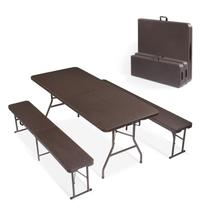 Conjunto de Mesa para Piquenique VINGLI 183 cm Dobrável em Rattan Marrom Conjunto de Mesa para Piquenique VINGLI 183 cm Dobrável em Rattan Marrom