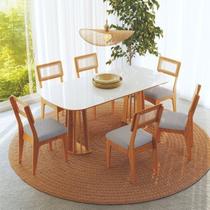Conjunto De Mesa Para Sala De Jantar Com 6 Cadeiras Em MDF Cor Off White/Freijó Bolonha