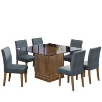 Conjunto de Mesa para Sala de Jantar com 6 Cadeiras Tampo de Vidro Onix Cedro / Grafite