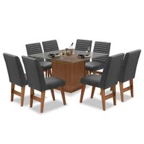 Conjunto de Mesa para Sala de Jantar com 8 Cadeiras Tampo de Vidro Onix Cedro / Grafite - Movale