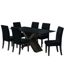 Conjunto De Mesa Para Sala de Jantar Dubai 1,80m MDF com 6 Cadeiras Castanho / Preto - DOBUE