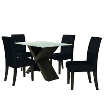 Conjunto De Mesa Para Sala de Jantar Off White Dubai 1,35m MDF com 4 Cadeiras Castanho / Preto - Movale