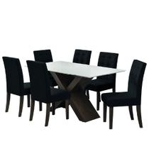 Conjunto De Mesa Para Sala de Jantar Off White Dubai 1,60m MDF com 6 Cadeiras Castanho / Preto