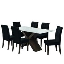 Conjunto De Mesa Para Sala de Jantar Off White Dubai 1,80m MDF com 6 Cadeiras Castanho / Preto