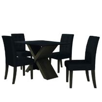 Conjunto De Mesa Para Sala de Jantar Preto Dubai 1,35m MDF com 4 Cadeiras Castanho / Preto - Dobuê