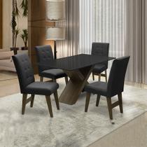 Conjunto De Mesa Para Sala de Jantar Preto Dubai 1,35m MDF com 4 Cadeiras Castanho / Preto