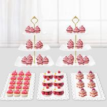 Conjunto de Mesa para Sobremesas PinCute 5 Peças Suporte para Cupcake e Bandejas Conjunto de Mesa para Sobremesas PinCute 5 Peças Suporte para Cupcake e Bandejas