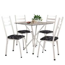 Conjunto de Mesa Paula 0,70m com 4 Cadeiras Branco / Craquelado Floral Artefamol Granito