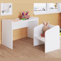 Conjunto de Mesa Pequena e Poltrona Montessoriana Infantil Decorativa Multiuso Quarto Branco