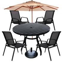 Conjunto de Mesa Piscina Sevilha Mesa 1,20m Alumínio + 4 Cadeiras Tela Sling e Guarda Sol Conjunto de Mesa Piscina Sevilha Mesa 1,20m Alumínio + 4 Cadeiras Tela Sling e Guarda Sol
