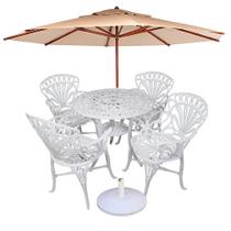 Conjunto de Mesa Primavera com 4 Cadeiras Aluminio e Ombrelone