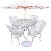 Conjunto de Mesa Primavera com 4 Cadeiras de Alumínio e Ombrelone de Madeira Conjunto de Mesa Primavera com 4 Cadeiras de Alumínio e Ombrelone de Madeira