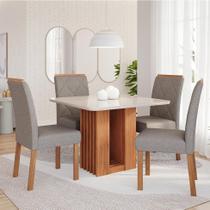 Conjunto de Mesa Quadrada com Tampo de Vidro Off White Ariela e 4 Cadeiras Fernanda Linho Grafite e Cinamomo Conjunto de Mesa Quadrada com Tampo de Vidro Off White Ariela e 4 Cadeiras Fernanda Linho Grafite e Cinamomo