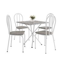 Conjunto de Mesa Quadrada com Tampo Granito e 4 Cadeiras Léia Revestimento Sintético Branco e Grafiato