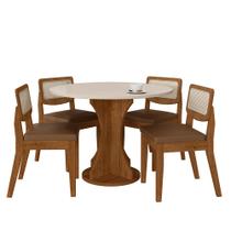 Conjunto De Mesa Redonda 4 Cadeiras Santorini Fre/off/cor.caramel - Ma