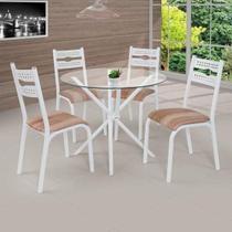 Conjunto de Mesa Redonda com 4 Cadeiras Luna Clássica Branco/Capuccino Conjunto de Mesa Redonda com 4 Cadeiras Luna Clássica Branco/Capuccino