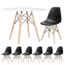 Conjunto De Mesa Redonda Eames 100cm Branco + 6 Cadeiras Eiffel Dsw Preto