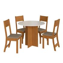 Conjunto de Mesa Redonda Sala de Jantar Alice com 4 Cadeiras 0,90m Off Off White / Cacau Indekes - INDEKSS