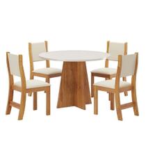 Conjunto de Mesa Redonda Sala de Jantar Slin com 4 Cadeiras 0,90m Mel / Off White Viero - VIERO MOVEIS