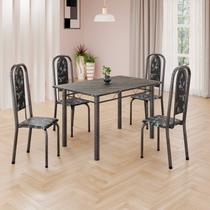 Conjunto de Mesa Retangular 120x75cm Tampo Ardósia Indiano 4 Cadeiras Lavínea Prata/Preto Floral/Mart Conjunto de Mesa Retangular 120x75cm Tampo Ardósia Indiano 4 Cadeiras Lavínea Prata/Preto Floral/Mart