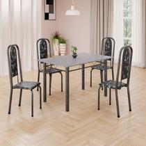 Conjunto de Mesa Retangular 120x75cm Tampo Granito Ocre 4 Cadeiras Lavínea Prata/Preto Floral/Mart Conjunto de Mesa Retangular 120x75cm Tampo Granito Ocre 4 Cadeiras Lavínea Prata/Preto Floral/Mart
